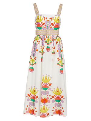 Women's Ninet Printed Belted Midi-Dress - Avatar White - Size 6