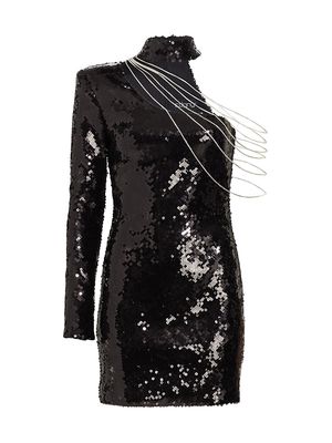 Women's Niomi Asymmetric Sequin Dress - Black - Size 2 - Black - Size 2