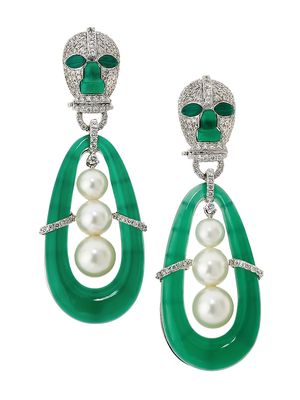 Women's Nomoli Totem 18K Gold, Diamond & Green Onyx Drop Earrings - Green - Green