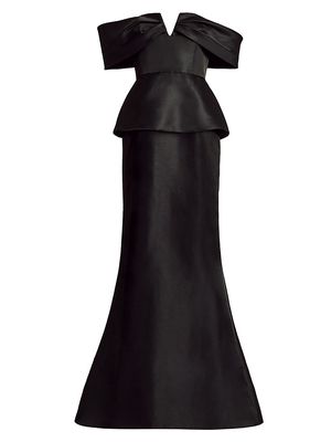 Women's Off-the-Shoulder Peplum Mermaid Gown - Black - Size 6