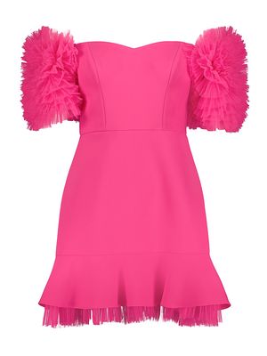 Women's Off-The-Shoulder Ruffled Minidress - Fuchsia - Size 2