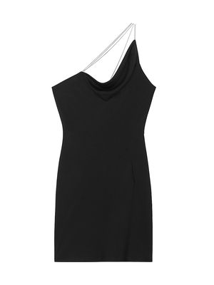 Women's One-Shoulder Dress in Satin with Chains - Black - Size 2