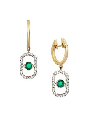 Women's Orbits 14K Yellow Gold, Emerald, & 0.3 TCW Diamond Drop Earrings - Green - Green