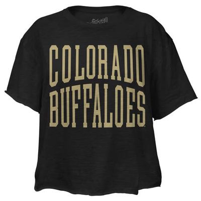 Women's Original Retro Brand Black Colorado Buffaloes Team Name Slub Cropped T-Shirt