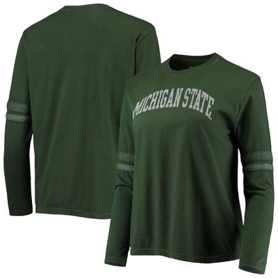 Women's Original Retro Brand Green Michigan State Spartans Vault Vintage Stripe Long Sleeve T-Shirt