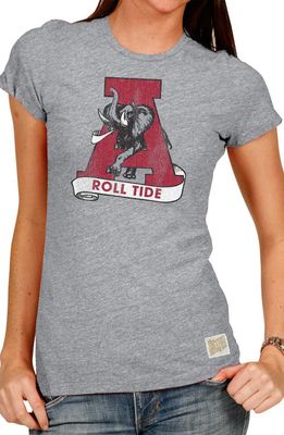 Women's Original Retro Brand Heathered Gray Alabama Crimson Tide Tri-Blend Crew Neck T-Shirt in Heather Gray