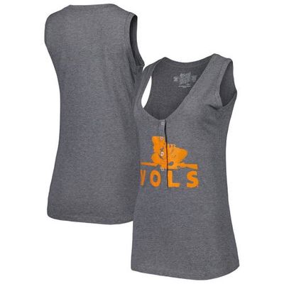 Women's Original Retro Brand Heathered Gray Tennessee Volunteers Relaxed Henley Tri-Blend V-Neck Tank Top in Heather Gray
