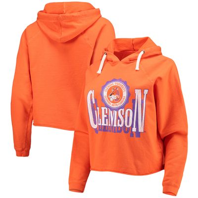 Women's Original Retro Brand Orange Clemson Tigers Vault Vintage Cropped Pullover Raglan Hoodie