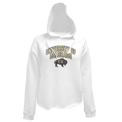 Women's Original Retro Brand White Colorado Buffaloes University of Colorado Raglan Cropped Pullover Hoodie