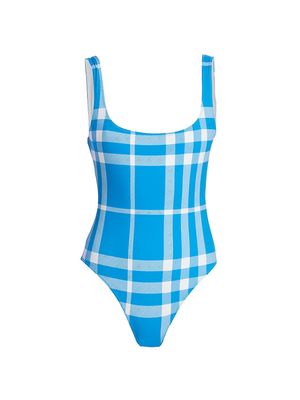 Women's Paige Check One-Piece Swimsuit - Vivid Blue Check - Size Large - Vivid Blue Check - Size Large