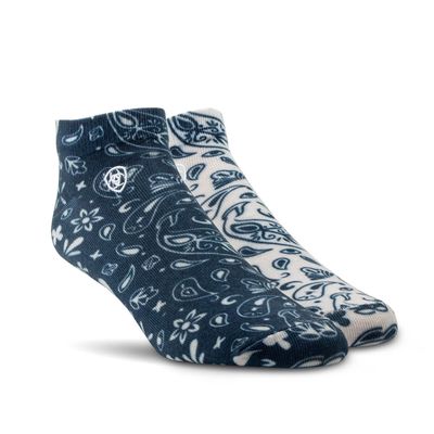 Women's Paisley Print Ankle Socks 2 Pair Multi Color Pack in Natural Navy, Size: Medium Regular by Ariat
