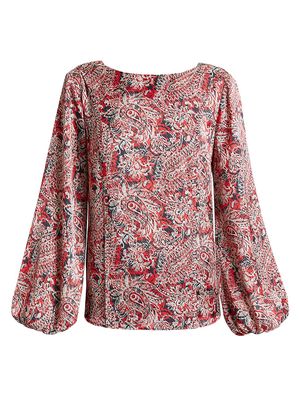 Women's Paisley Satin Blouse - Crimson - Size 6