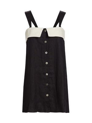 Women's Paloma Linen Button-Front Minidress - Black White - Size Small - Black White - Size Small