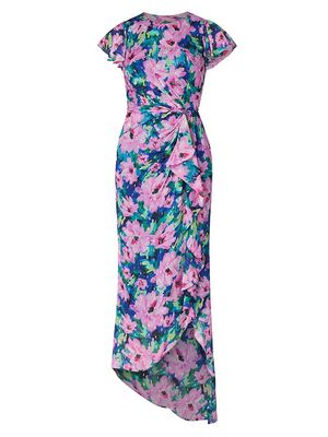 Women's Park Gathered Floral Midi-Dress - Azalea Multi - Size 4