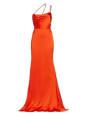 Women's Paulette Open Back Satin Gown - Tangerine - Size 12