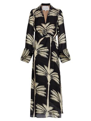 Women's Peaceful Waters Printed Silk Midi-Dress - Cuba Ecru Black - Size 6