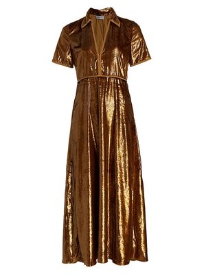 Women's Pearl Metallic Velvet Midi-Dress - Gold - Size 0 - Gold - Size 0