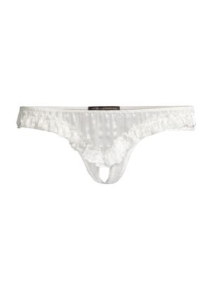 Women's Peek-A-Boo Lace Crotchless Thong - Ivory Shadow Stripe - Size Medium