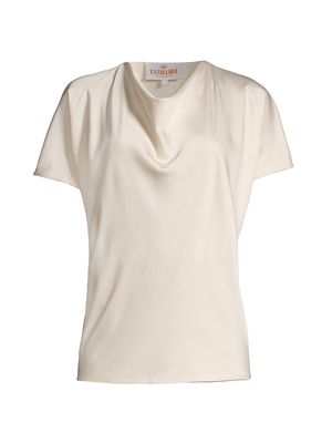 Women's Peony Satin Cowlneck Blouse - Ivory - Size Small - Ivory - Size Small