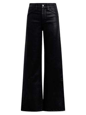 Women's Petite The Mia High-Rise Stretch Coated Wide-Leg Jeans - Black - Size 30