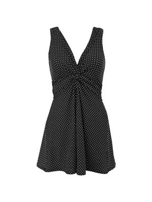 Women's Pin Point Marais Swim Dress - Black White - Size 16 - Black White - Size 16