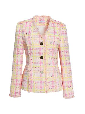 Women's Plaid Tweed Jacket - Petal Pink - Size 4