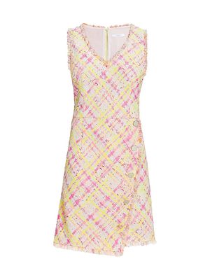 Women's Plaid Tweed Sleeveless Mini-Dress - Petal Pink - Size 0