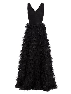 Women's Pleated & Appliqué Gown - Black - Size 10