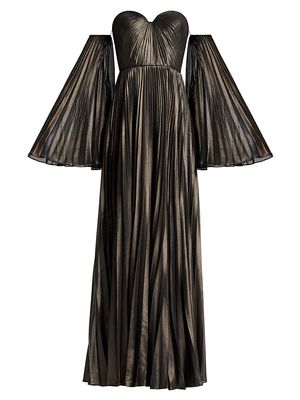 Women's Pleated Off-The-Shoulder Gown - Gunmetal - Size 0