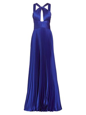 Women's Pleated Satin Halter Gown - Sapphire - Size 10