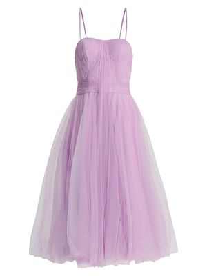 Women's Pleated Tulle Midi-Dress - Lilac - Size 4