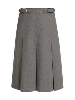 Women's Pleated Wool-Blend Skirt - Heather Grey - Size 12