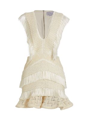 Women's Plunge Fringe-Trim Minidress - Sandstone - Size 8