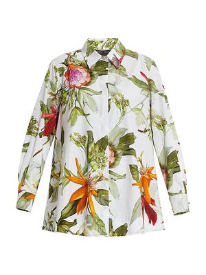 Women's Plus Appia Printed Cotton Shirt - White Big - Size 14