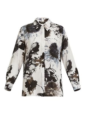 Women's Plus Biella Silk Crêpê De Chine Shirt - White - Size 12