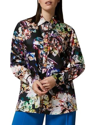 Women's Plus Eccelso Printed Satin Shirt - Black Jewel - Size 14