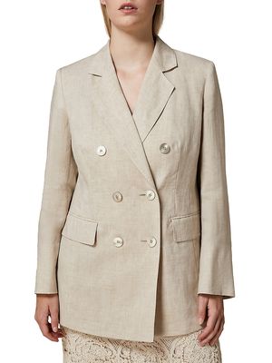 Women's Plus Louvre Linen Jacket - Sand - Size 14