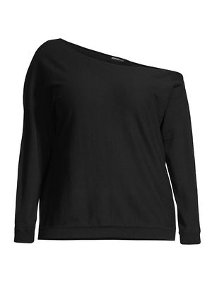 Women's Plus Size Cash Asymmetric Cotton-Blend Top - Black - Size 14 - Black - Size 14