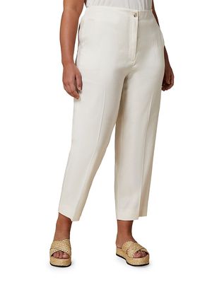 Women's Plus Size Gerona Linen & Cotton Crop Pants - Ivory - Size 14