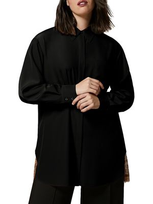 Women's Plus Size Ola Lace-Trimmed Crepe De Chine Tunic - Black - Size 14