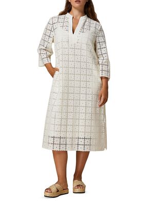 Women's Plus Size Peana Broderie Cotton Midi-Dress - Ivory - Size 14