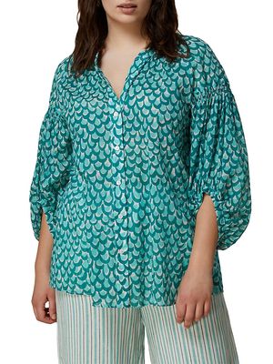 Women's Plus Size Puzzle Cotton Voile Shirt - White - Size 14