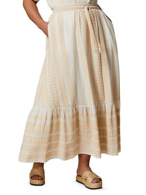 Women's Plus Size Ribes Jacquard Cotton Long Skirt - White - Size 14