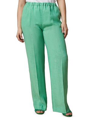 Women's Plus Size Rocco Linen Straight-Fit Trousers - Emerald - Size 14