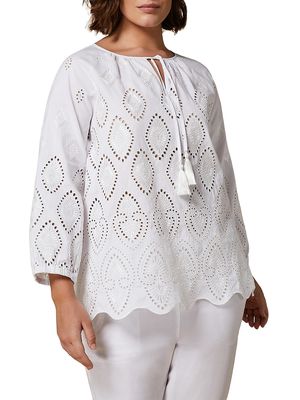 Women's Plus Size Ronco Embroidered Cotton & Linen Shirt - Milk - Size 14