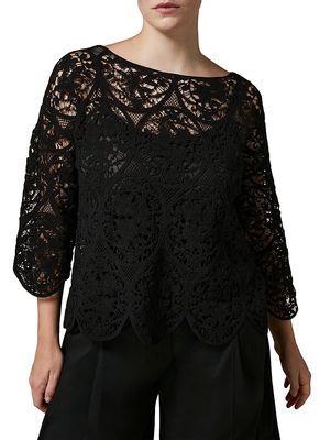 Women's Plus Size Talco Embroidered Cotton-Blend Sweater - Black - Size 12