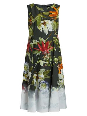 Women's Plus Trento Printed Poplin Dress - Khaki Big Flower - Size 12