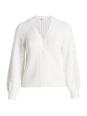 Women's Pointelle Button Cardigan - White - Size 14 - White - Size 14