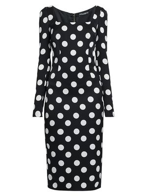 Women's Polka Dot Square-Neck Sheath Midi-Dress - Nero - Size 0