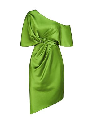 Women's Polly Satin One-Shoulder Cocktail Dress - Paradise Green - Size 0